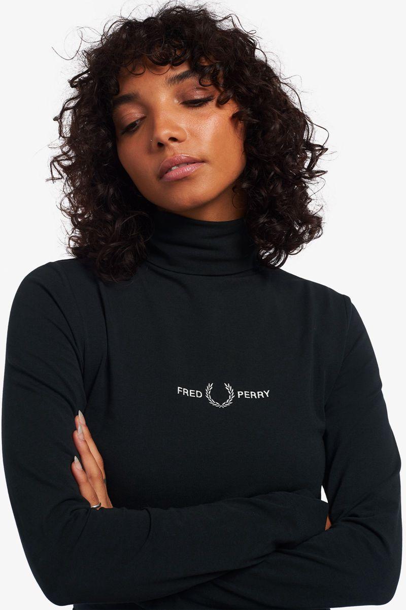 Black Fred Perry Branded Roll Neck Women's T Shirts | PH 2029BEXC